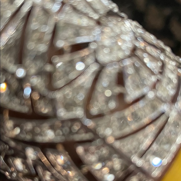 Silver Geometric Crystal Art Deco Cuff Stretch Bracelet - Picture 9 of 11